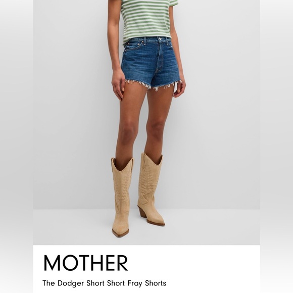 MOTHER Blue Jean Shorts High-Waisted Frayed Hem - Picture 2 of 14